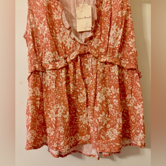 3/$25! NEW! Hem & Thread Dusty Coral Ruffle Babydoll Boutique Top S - Picture 9 of 15